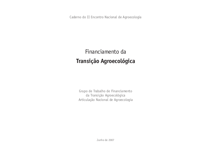 Financiamento da Transição Agroecológica